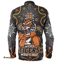 Wests Tigers Long Sleeve Button Shirt Aboriginal Pattern Inspired Victory Is Ours