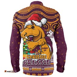 Brisbane Broncos Long Sleeve Button Shirt Aussie Ugly Christmas For Die Hard Fan Supporters