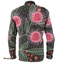 Australia Flowers Aboriginal Long Sleeve Button Shirt - Aboriginal Style Australian Hakea Flower Long Sleeve Button Shirt