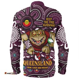 Queensland Maroons Long Sleeve Button Shirt Custom Naidoc Week 2024 Aboriginal Pattern And Torres Strait Islander Inspired