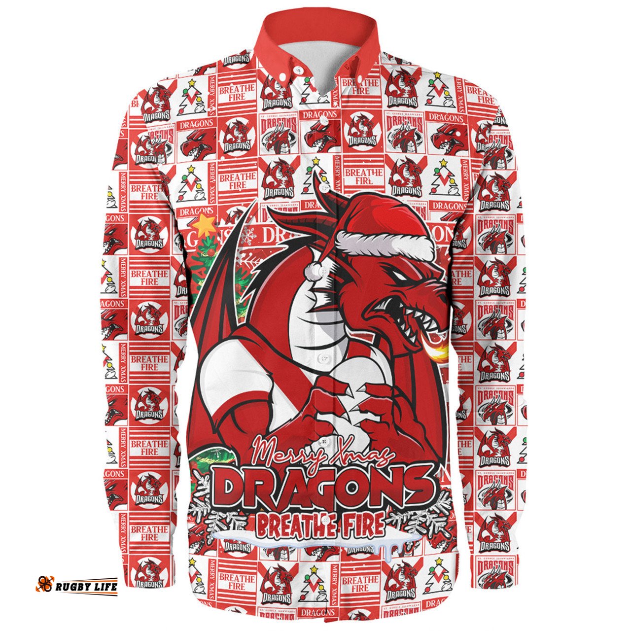 St. George Illawarra Dragons Long Sleeve Button Shirt Merry Ugly Christmas Comic Style