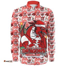 St. George Illawarra Dragons Long Sleeve Button Shirt Merry Ugly Christmas Comic Style
