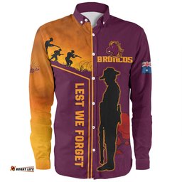 Brisbane Broncos Long Sleeve Button Shirt - Anzac Day Lest We Forget Poppy