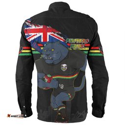 Penrith Panthers Long Sleeve Button Shirt Custom For Die Hard Fan Australia Flag Scratch Style