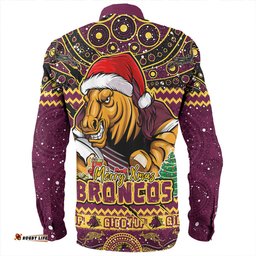 Brisbane Broncos Long Sleeve Button Shirt Aboriginal Xmas Special Ugly Christmas Style