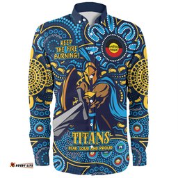 Gold Coast Titans Long Sleeve Button Shirt Custom Naidoc Week 2024 Aboriginal Pattern And Torres Strait Islander Inspired