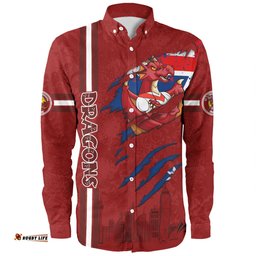 St. George Illawarra Dragons Long Sleeve Button Shirt - Happy Australia Day Flag Scratch Style