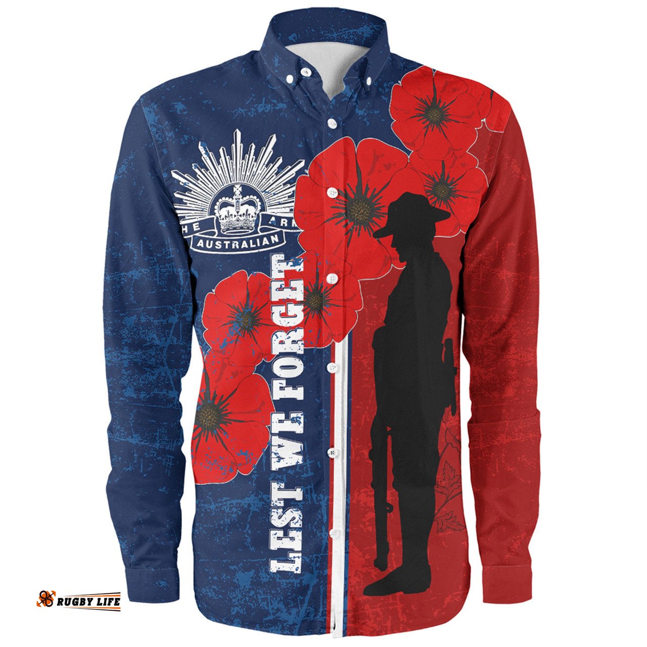 Australia Anzac Day Long Sleeve Button Shirt - Lest We Forget Remebrance Day (Blue) Long Sleeve Button Shirt