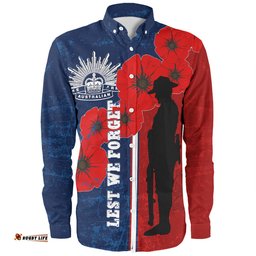 Australia Anzac Day Long Sleeve Button Shirt - Lest We Forget Remebrance Day (Blue) Long Sleeve Button Shirt