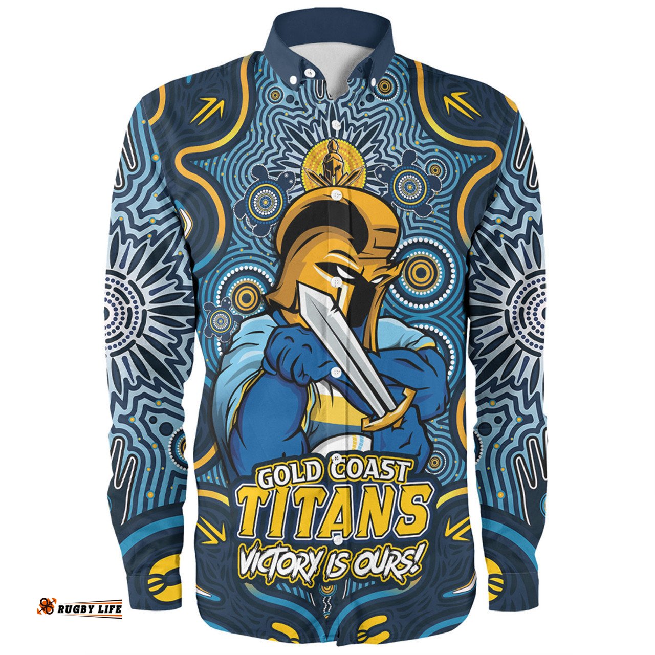 Gold Coast Titans Long Sleeve Button Shirt Aboriginal Pattern Inspired Victory Is Ours