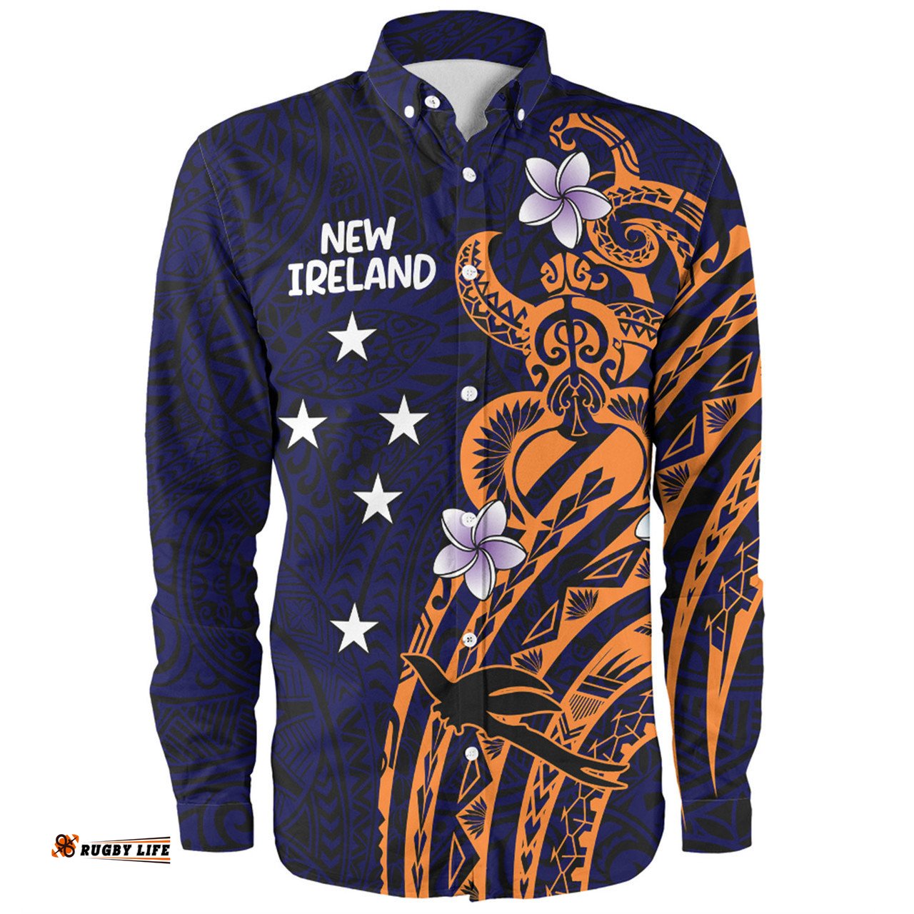 Australia South Sea Islanders Long Sleeve Button Shirt - New Ireland Flag With Polynesian Pattern Long Sleeve Button Shirt