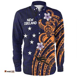 Australia South Sea Islanders Long Sleeve Button Shirt - New Ireland Flag With Polynesian Pattern Long Sleeve Button Shirt