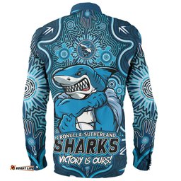 Cronulla-Sutherland Sharks Long Sleeve Button Shirt Aboriginal Pattern Inspired Victory Is Ours