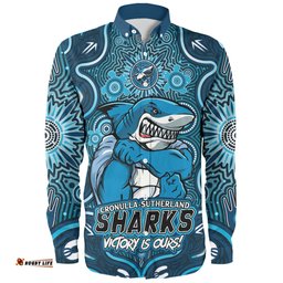 Cronulla-Sutherland Sharks Long Sleeve Button Shirt Aboriginal Pattern Inspired Victory Is Ours
