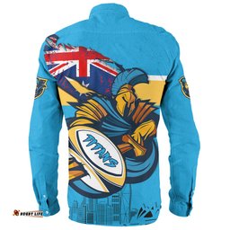 Gold Coast Titans Long Sleeve Button Shirt Custom For Die Hard Fan Australia Flag Scratch Style