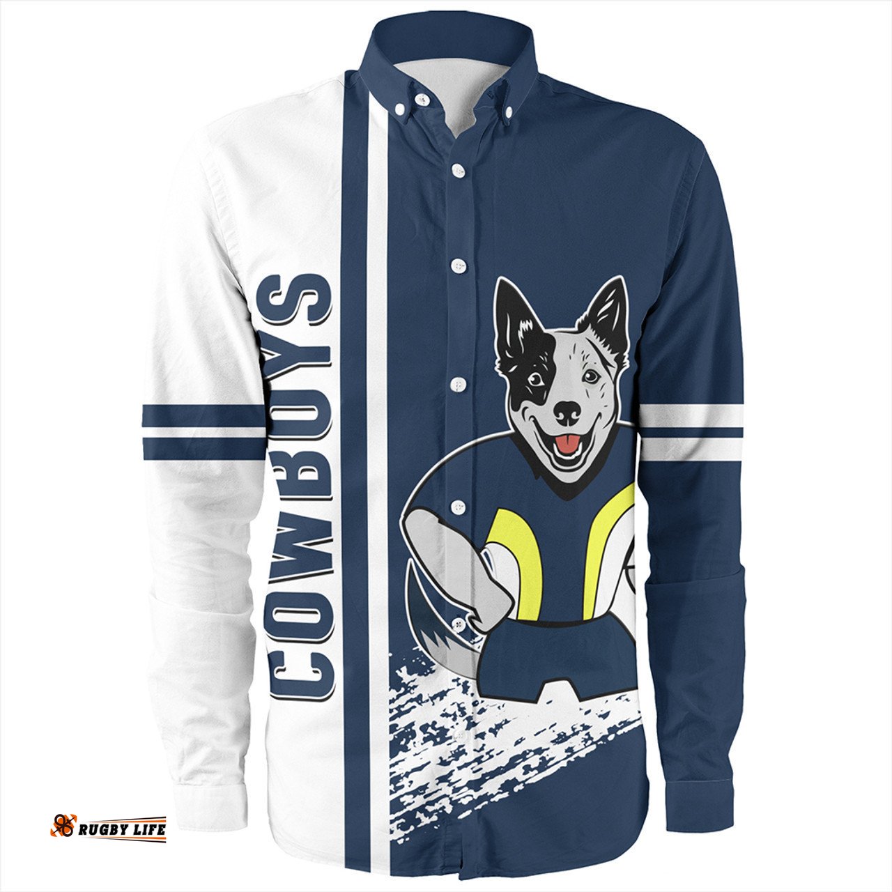 North Queensland Cowboys Long Sleeve Button Shirt - North Queensland Cowboys Mascot Quater Style