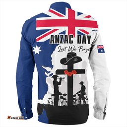 Australia Anzac Day Long Sleeve Button Shirt - Anzac Day With Map And Flag Australia Long Sleeve Button Shirt
