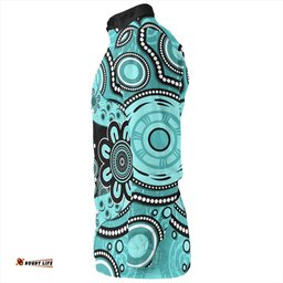 Australia Long Sleeve Button Shirt Aboriginal Indigenous Dot Painting Turquoise