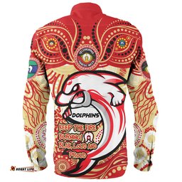 Redcliffe Dolphins Long Sleeve Button Shirt Celebrating Naidoc Week 2024 Aboriginal Dot Art Inspired