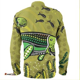 Australia Aboriginal Long Sleeve Button Shirts - Mother And Baby Dugong Aboriginal Art Long Sleeve Button Shirts