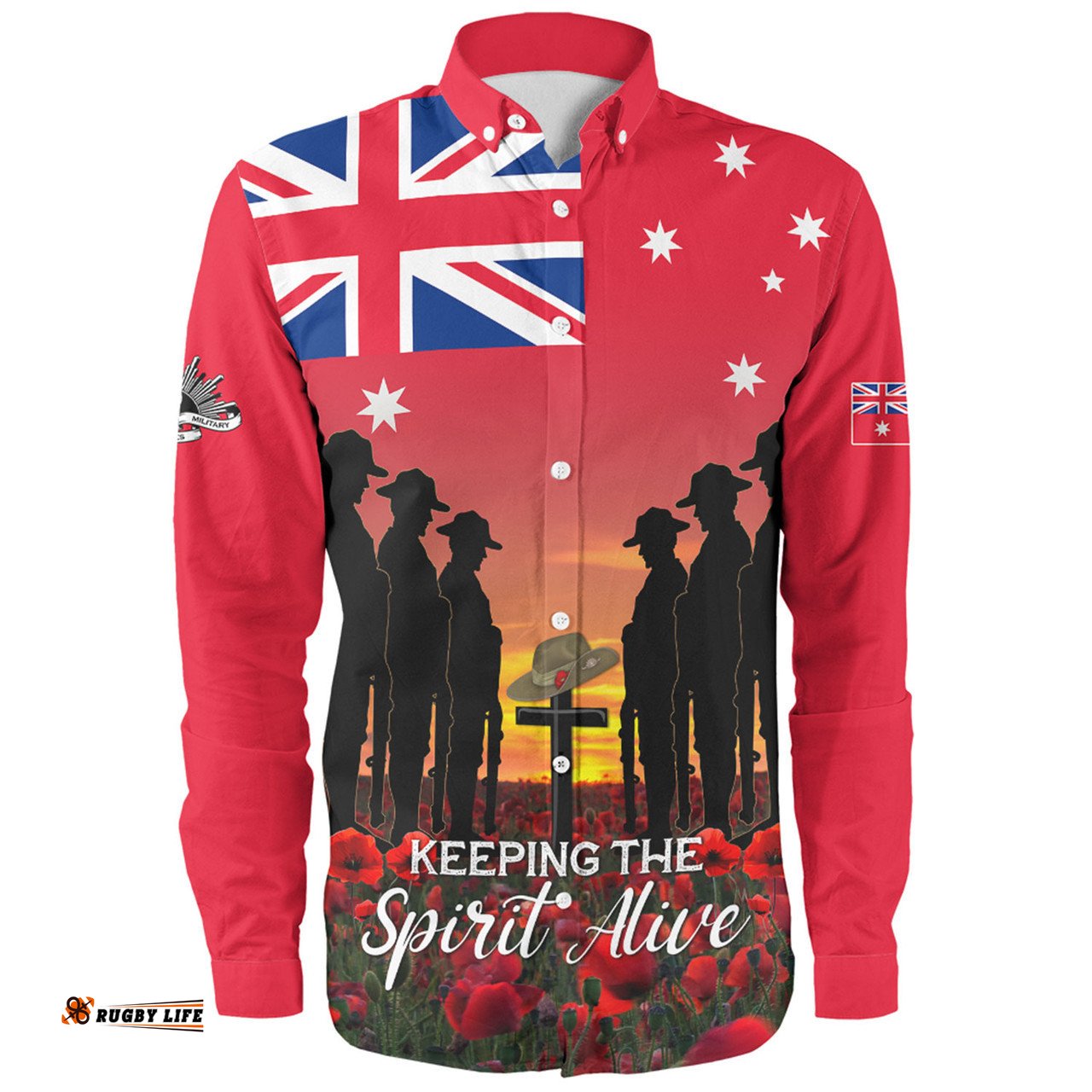 Australia Long Sleeve Button Shirt - Anzac Day Australian Red Ensign