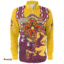 Brisbane Broncos Long Sleeve Button Shirt Aboriginal Inspired Naidoc Symbol Pattern
