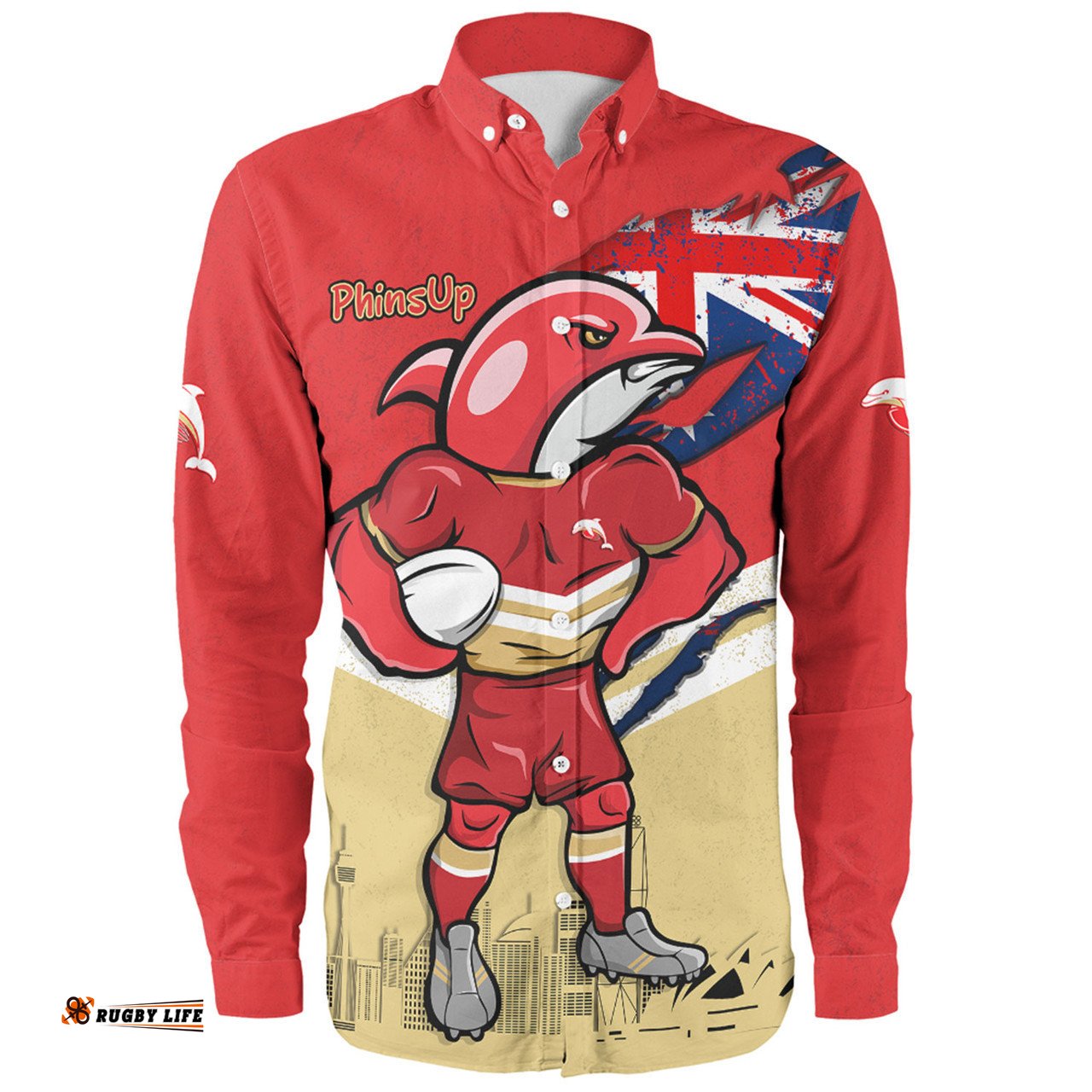 Redcliffe Dolphins Long Sleeve Button Shirt Custom For Die Hard Fan Australia Flag Scratch Style