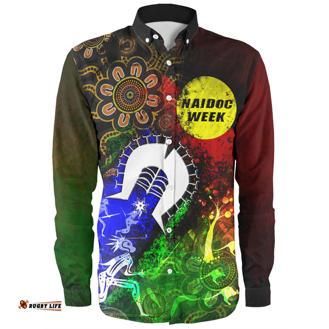 Australia Long Sleeve Button Shirt Naidoc Week Aboriginal Indigenous Inspired Blood In Me