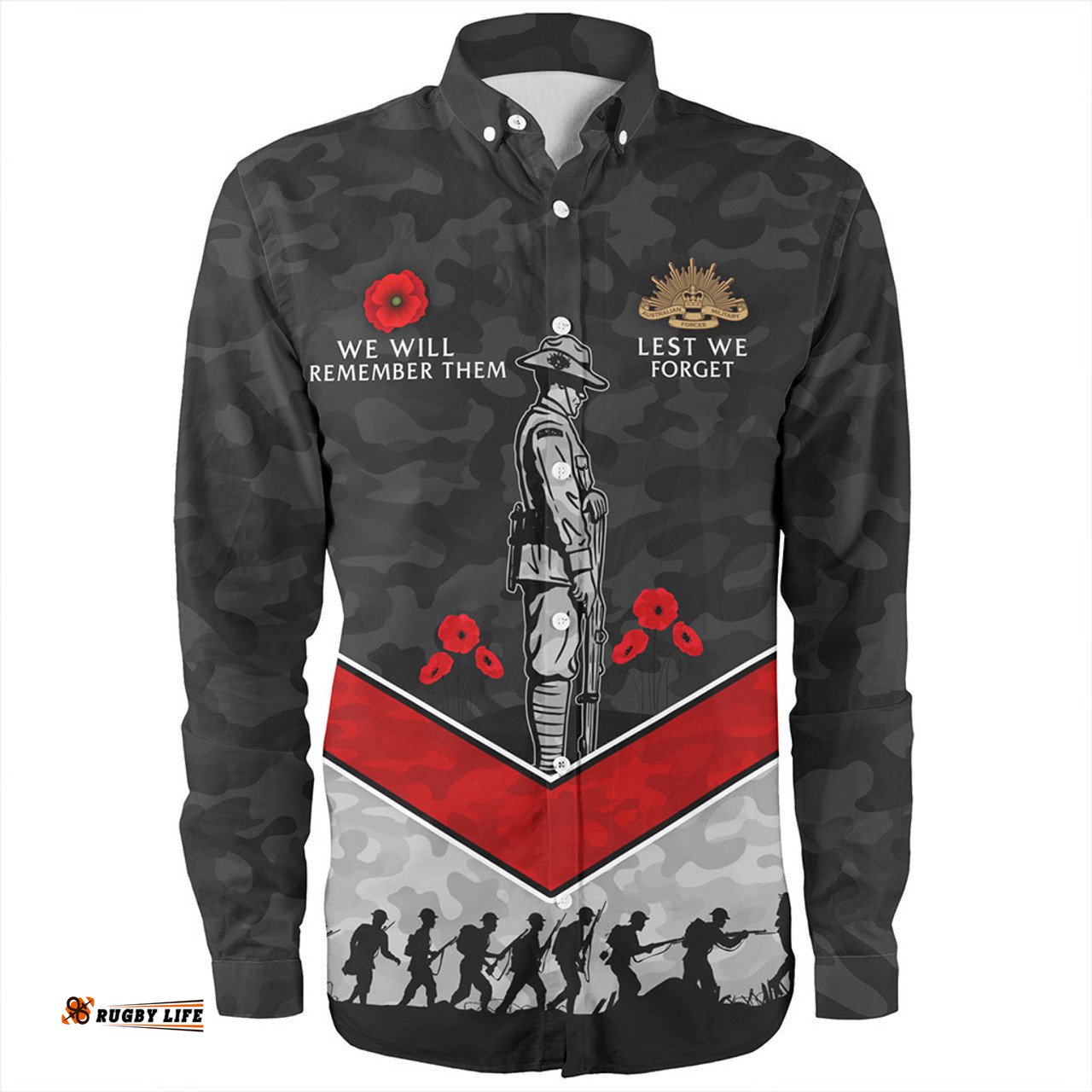 Australia Long Sleeve Button Shirt Camouflage Lest We Forget