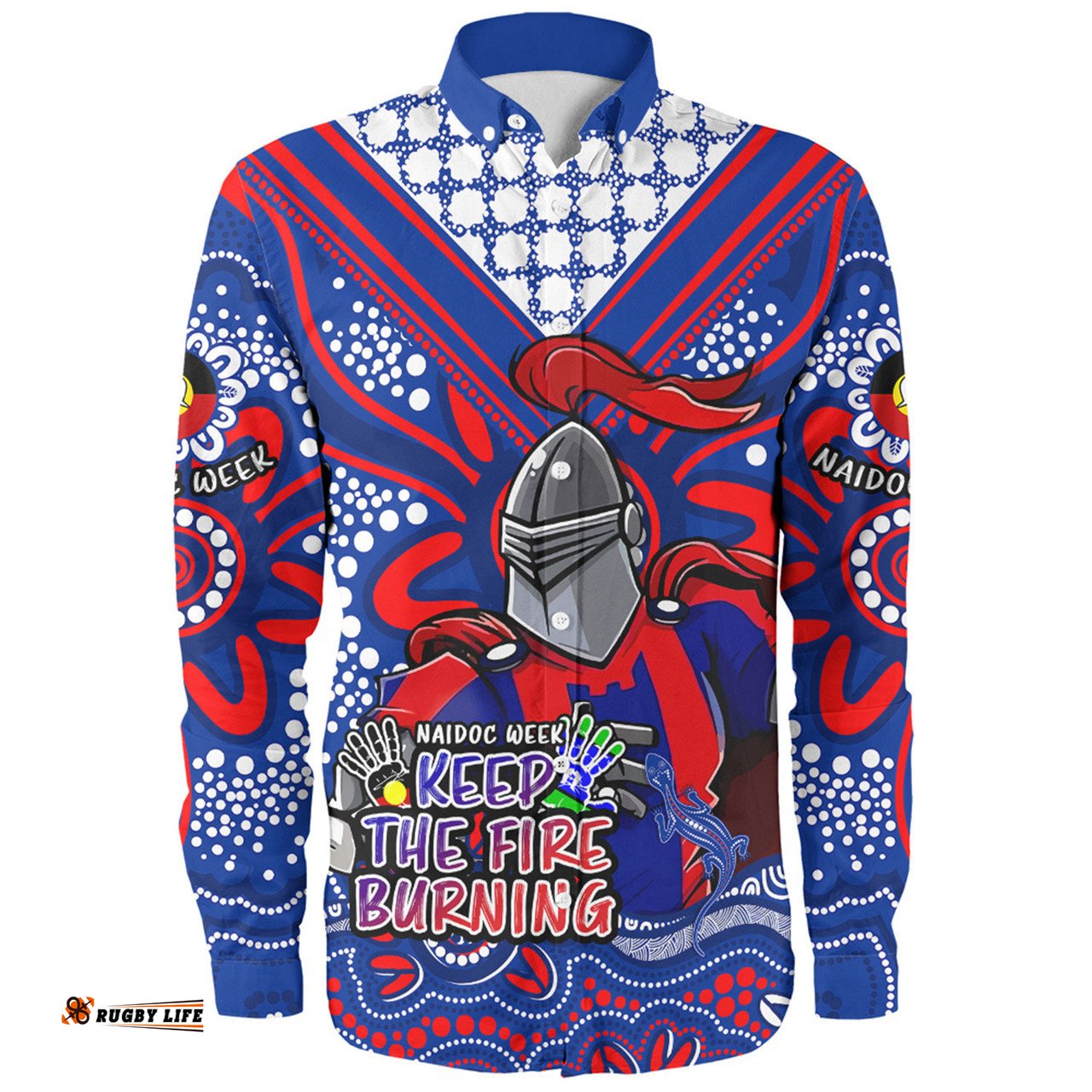 Newcastle Knights Long Sleeve Button Shirt Aboriginal Inspired Naidoc Week Custom For Die Hard Fan Supporters