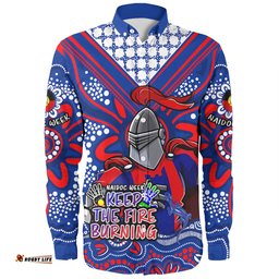 Newcastle Knights Long Sleeve Button Shirt Aboriginal Inspired Naidoc Week Custom For Die Hard Fan Supporters