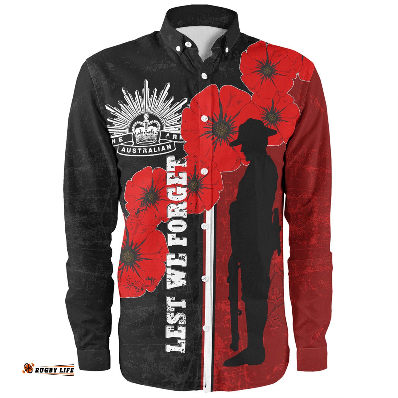 Australia Anzac Day Long Sleeve Button Shirt - Lest We Forget Remebrance Day (Black) Long Sleeve Button Shirt