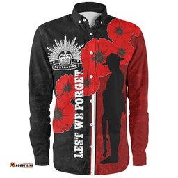 Australia Anzac Day Long Sleeve Button Shirt - Lest We Forget Remebrance Day (Black) Long Sleeve Button Shirt
