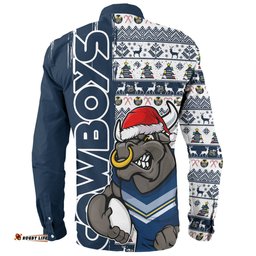 North Queensland Cowboys Long Sleeve Button Shirt Merry Ugly Xmas Nordic Pattern Style
