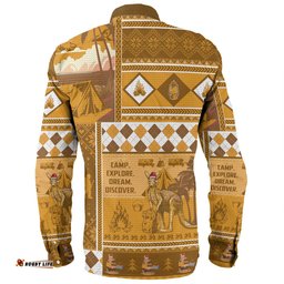 Australia Camping Christmas Long Sleeve Button Shirt - Xmas Camping With Kangaroo Vintage Long Sleeve Button Shirt
