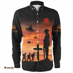 Australia Long Sleeve Button Shirt Anzac Lest We Forget Sunset Soldiers Army
