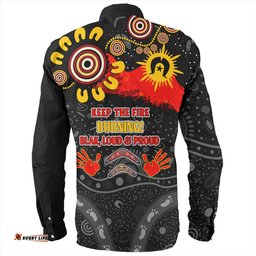 Australia Long Sleeve Button Shirt Aboriginal Indigenous Naidoc Week Dreamtime Dot Painting With Flag