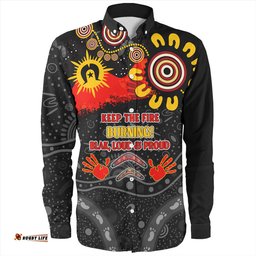 Australia Long Sleeve Button Shirt Aboriginal Indigenous Naidoc Week Dreamtime Dot Painting With Flag
