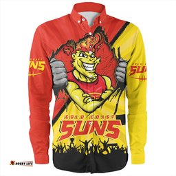 Gold Coast SUNS Long Sleeve Button Shirt Breaking Through Fan Design