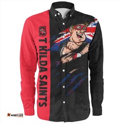 St Kilda Long Sleeve Button Shirt Burning Passion Of Power Scratch Style
