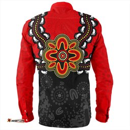 Australia Long Sleeve Button Shirt Aboriginal Inspired Symbol Pattern