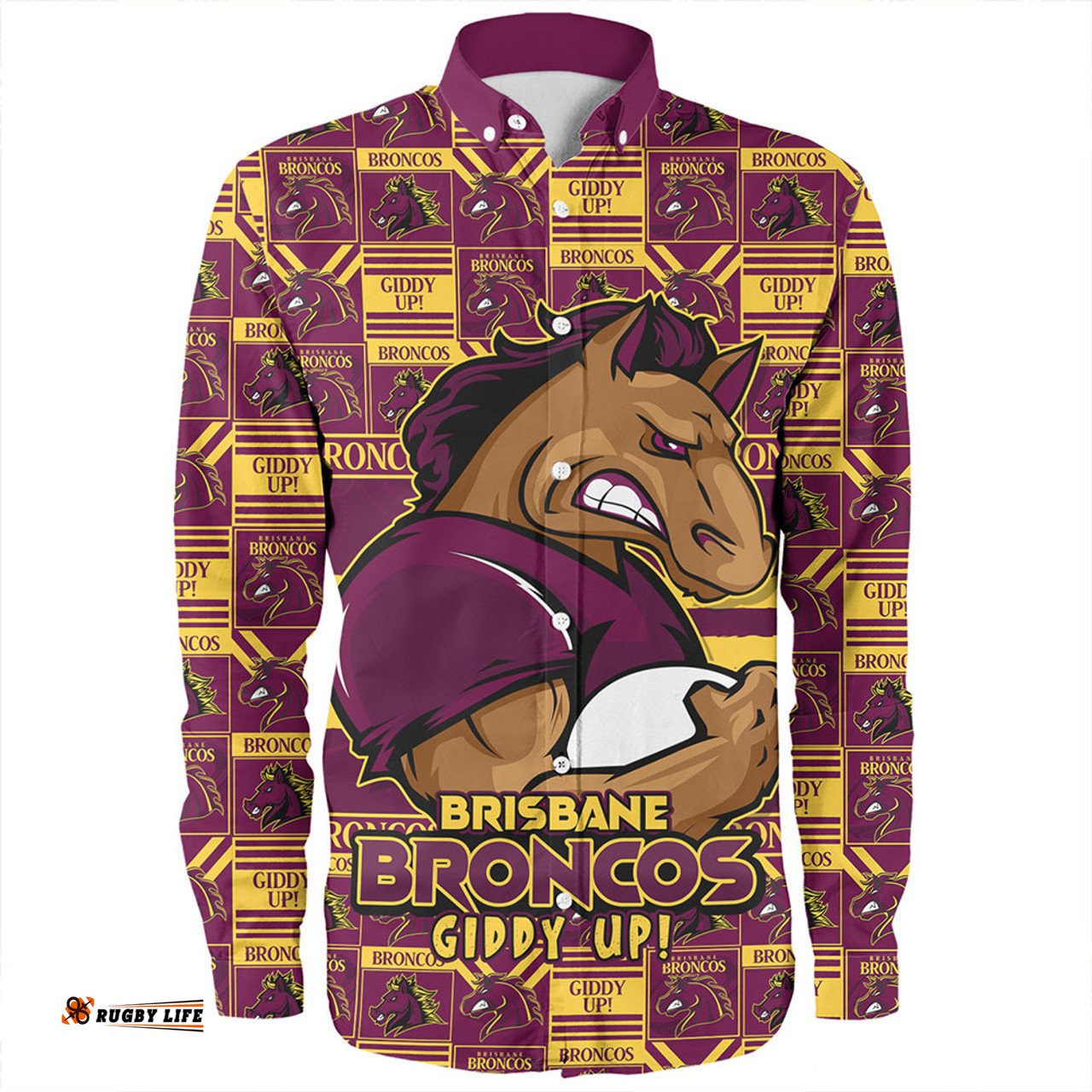 Brisbane Broncos Long Sleeve Button Shirt Champion������������������������������������������������������s Pride Comic Style