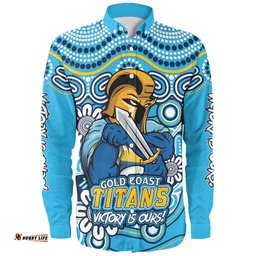 Gold Coast Titans Long Sleeve Button Shirt Aboriginal Inspired Tough Fan Rugby For Life