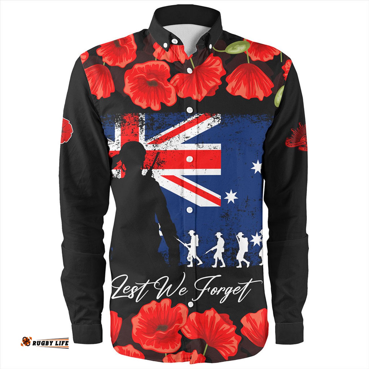 Australia Long Sleeve Button Shirt Anzac Day Lest We Forget Grunge Flag