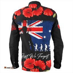 Australia Long Sleeve Button Shirt Anzac Day Lest We Forget Grunge Flag