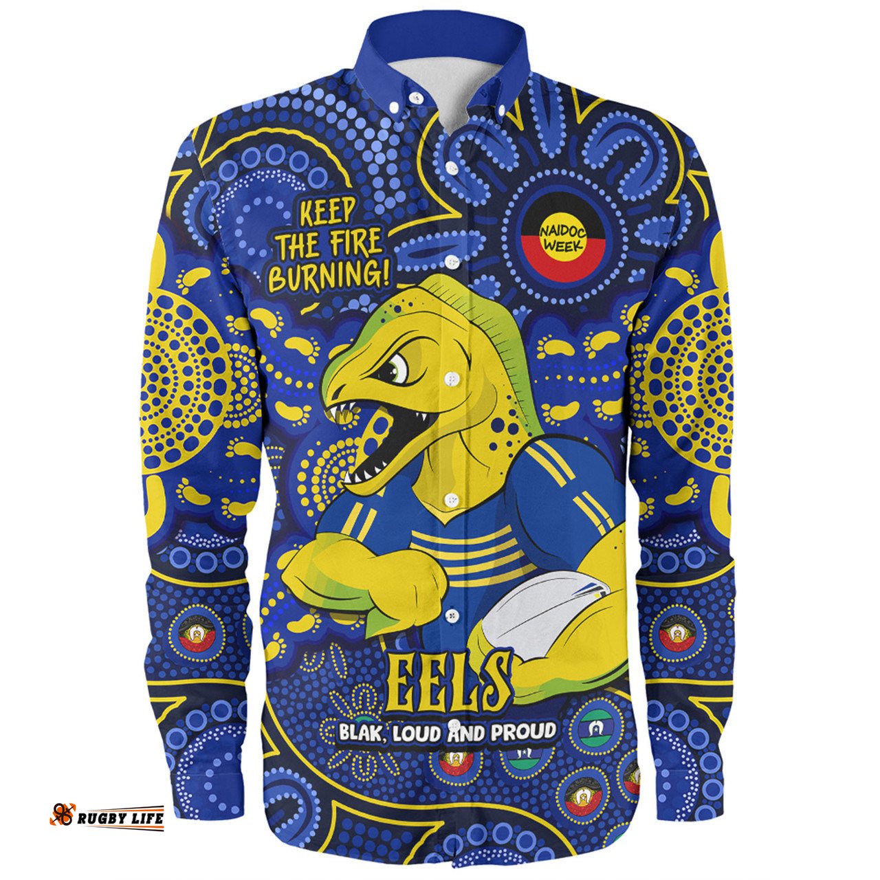 Parramatta Eels Long Sleeve Button Shirt Custom Naidoc Week 2024 Aboriginal Pattern And Torres Strait Islander Inspired