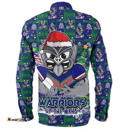 New Zealand Warriors Long Sleeve Button Shirt Merry Ugly Christmas Comic Style
