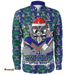 New Zealand Warriors Long Sleeve Button Shirt Merry Ugly Christmas Comic Style