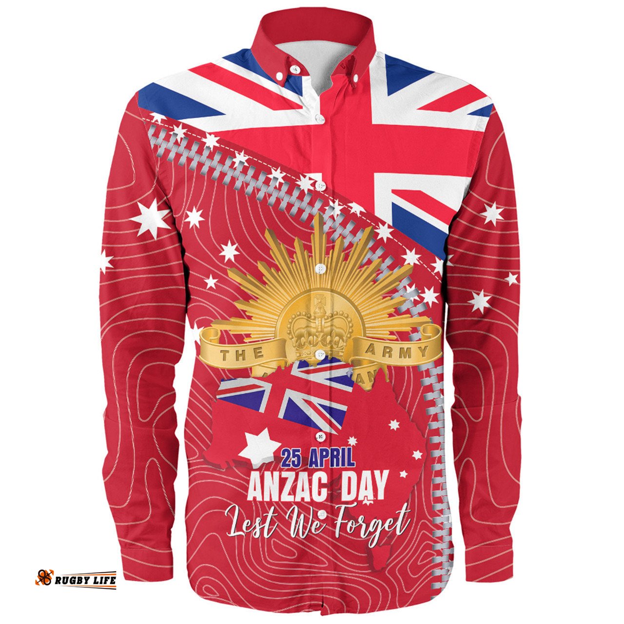 Australia Long Sleeve Button Shirt - Anzac Day Lest We Forget Australian Red Ensign
