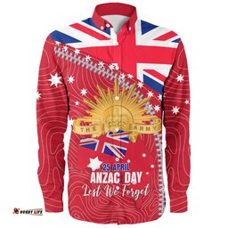Australia Long Sleeve Button Shirt - Anzac Day Lest We Forget Australian Red Ensign